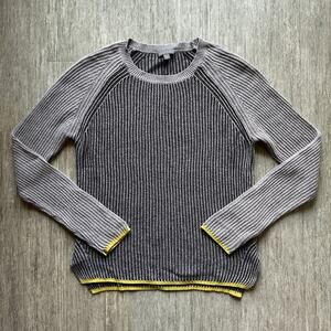 Lilla P Gray/Chartreuse Ribbed Cotton/Angora/Wool Crewneck Sweater Size Medium